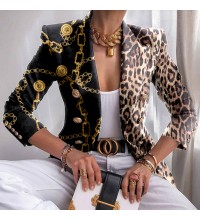 Printed blazer fitted short double-breasted top  HE1615-01-03