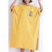 Women yellow cotton dress plus size Fabrics o neck side open Art Summer Dresses