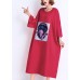 French o neck half sleeve cotton Tunic Organic linen red Traveling Dresses Summer