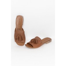 Adielia Chocolate Leather Tassel Slide