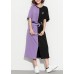 Style purple black cotton clothes plus size Shirts o neck patchwork Kaftan Summer Dress